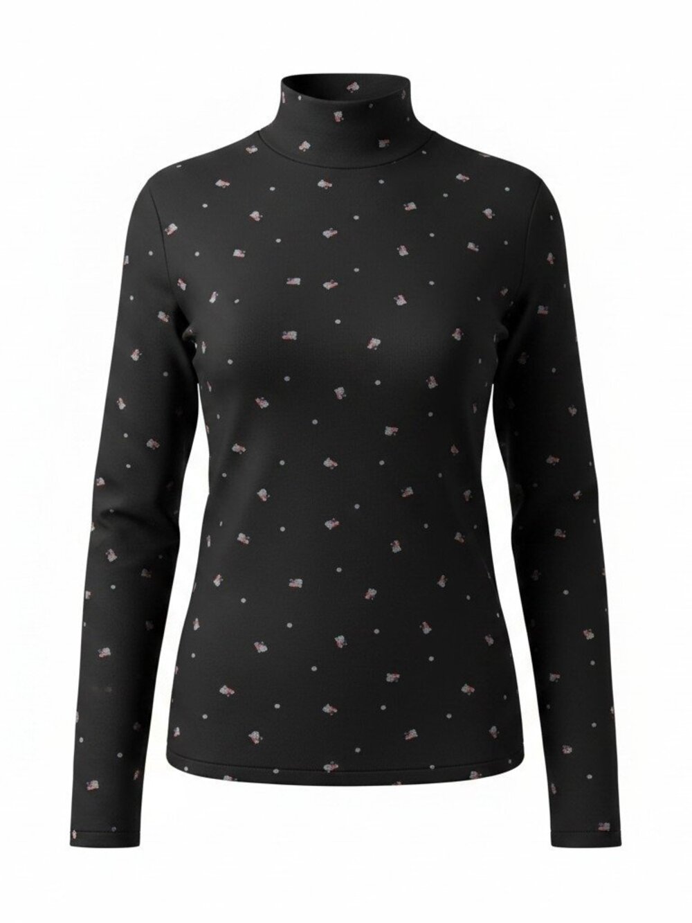 Karen Scott XXL Black Cat Print Mock Neck Top Long Sleeve Cotton Blend Womens